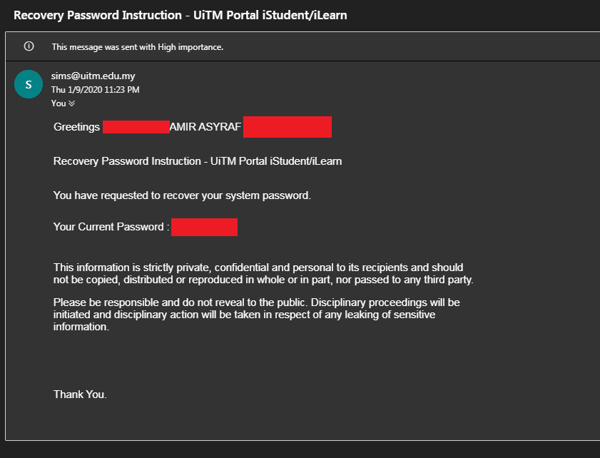 Image of student portal password reset