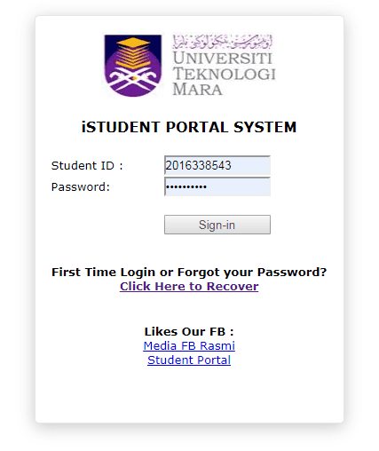 Image of UiTM Student Portal